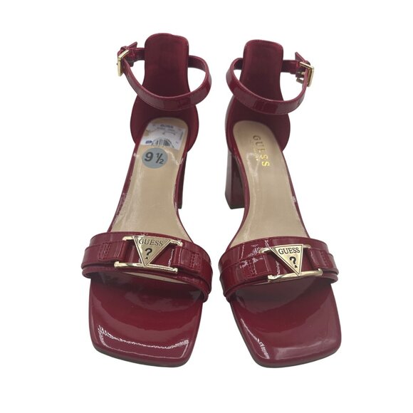 Guess Size 9.5 Womens Deep Red Patent Leather Block Square Toe Heel Sandals - Picture 4 of 10